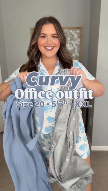 Chic plus size approved office outfit 👩🏻‍💼🩵👜 Love the stripes + blue combo for Spring. Pants on sale for $18! Comment “OFFICE” for links 🔗 #amazonfashionfinds #workwear #officeoutfit #plussizefashion #springoutfits