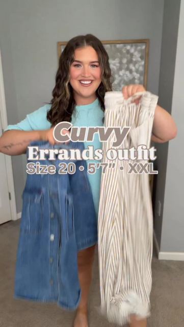 Amazon plus size casual everyday outfit inspo 🤍👜✨ Boxy denim top + soft stretchy striped pants for a comfy but put together look. Comment “OOTD” for links 🔗 #amazonfashionfinds #plussizefashion #styleinspo #springoutfits #outfitoftheday